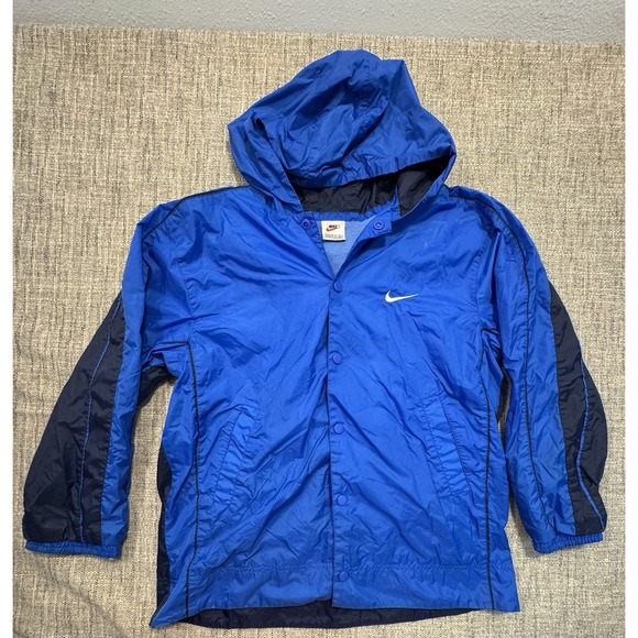 VTG 90s Nike Sideline Jacket - Hooded Windbreaker Lined Royal Blue ‎ LARGE 14/16 - Picture 2 of 16